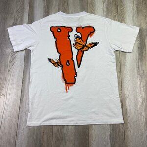 Juice Wrld Vlone Butterfly Shirt Mens Large White Orange Short Sleeve Music